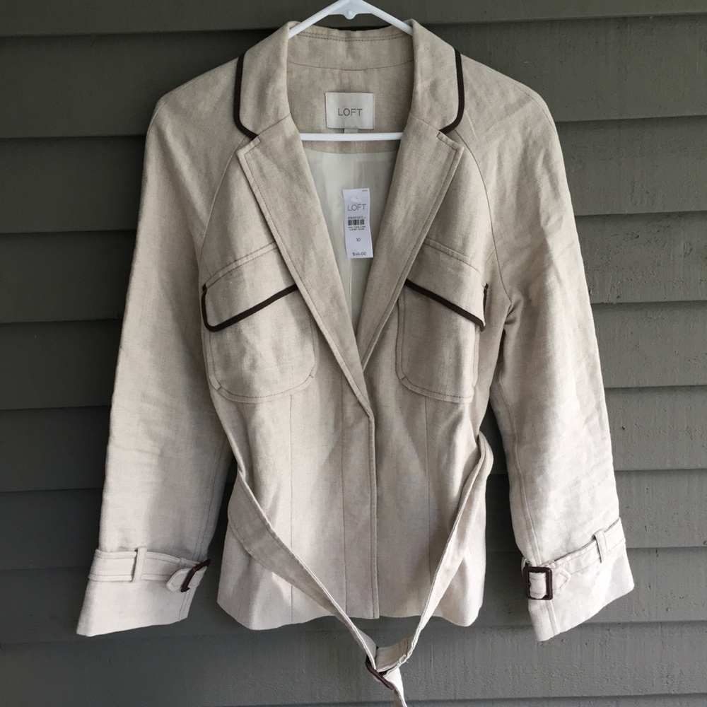 Ann Taylor Loft Stone Safari Belted Jacket 10 - Picture 2 of 6